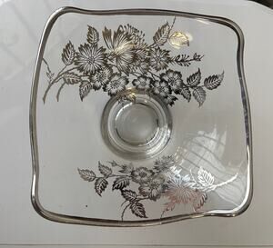 Vintage Viking Glass Silver Overlay Dish Bowl Plate
